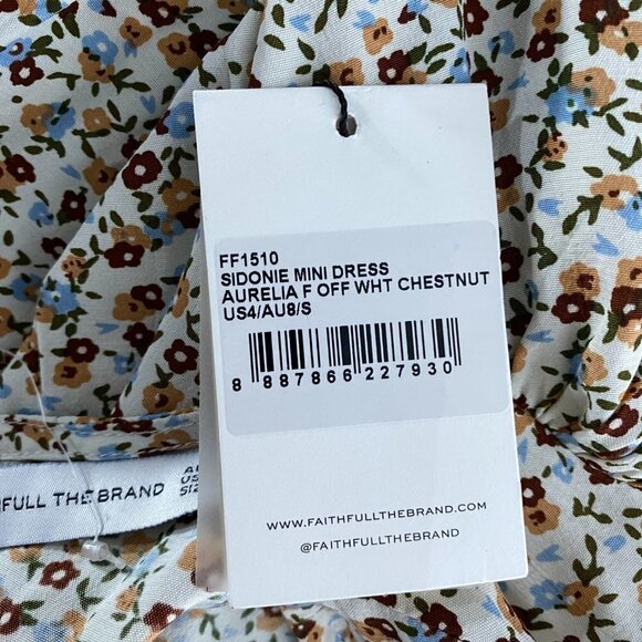 Faithfull the Brand Sidonie Mini Dress Size 4 Aurelia Off White Chestnut NWT - Picture 9 of 13